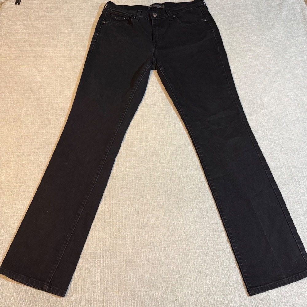 Levi's 505 Straight Leg Jeans Size 10 Long Black Denim Mid Rise Stretch Classic